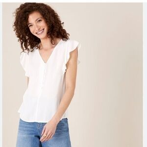 H&M White Ruffle Trim Sleeveless Blouse Size 12 V-Neck